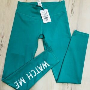 Fabletics Teal Leggings with 'Watch Me' Print